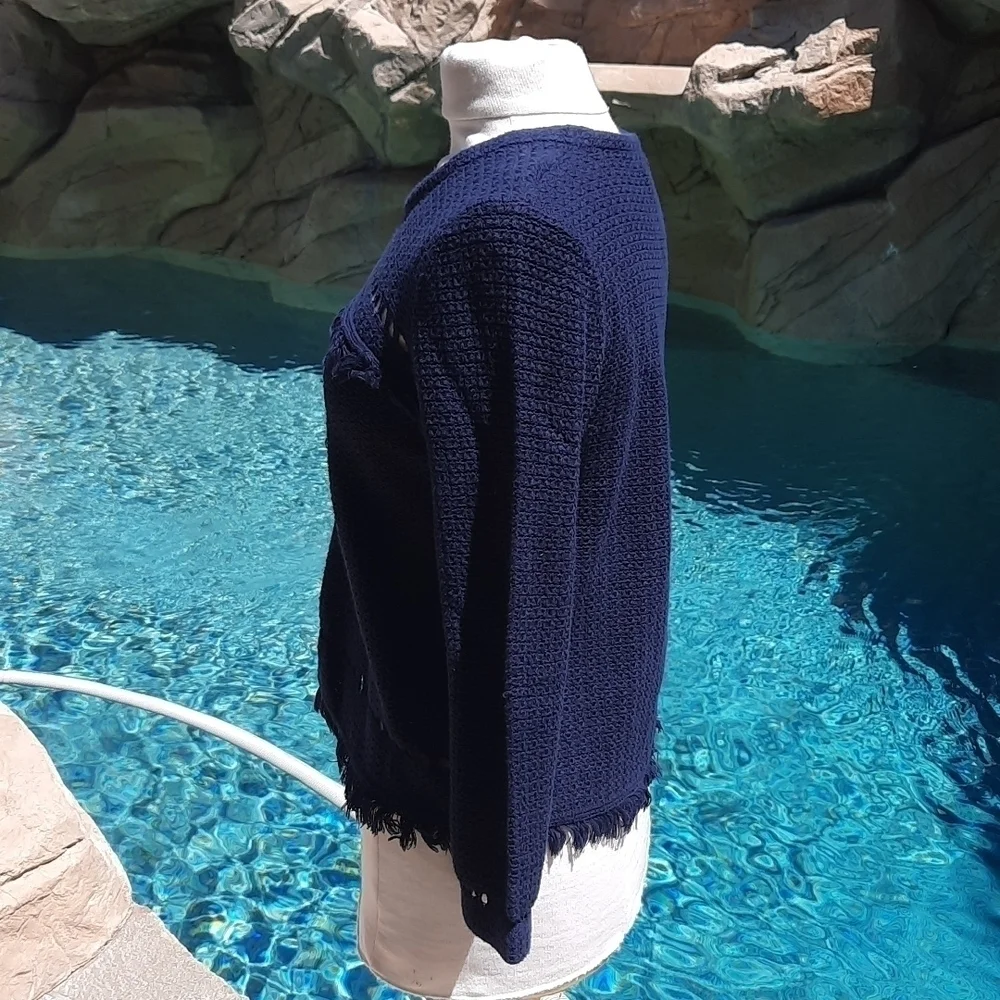 J.Crew medium navy blue knit sweater with fringe detail